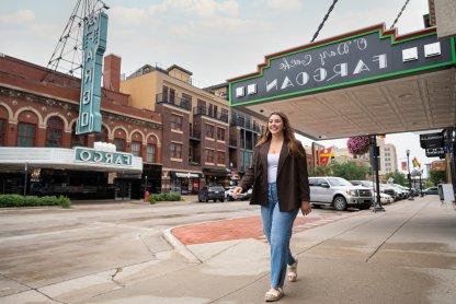 Student Kaylee Weigel in downtown Fargo